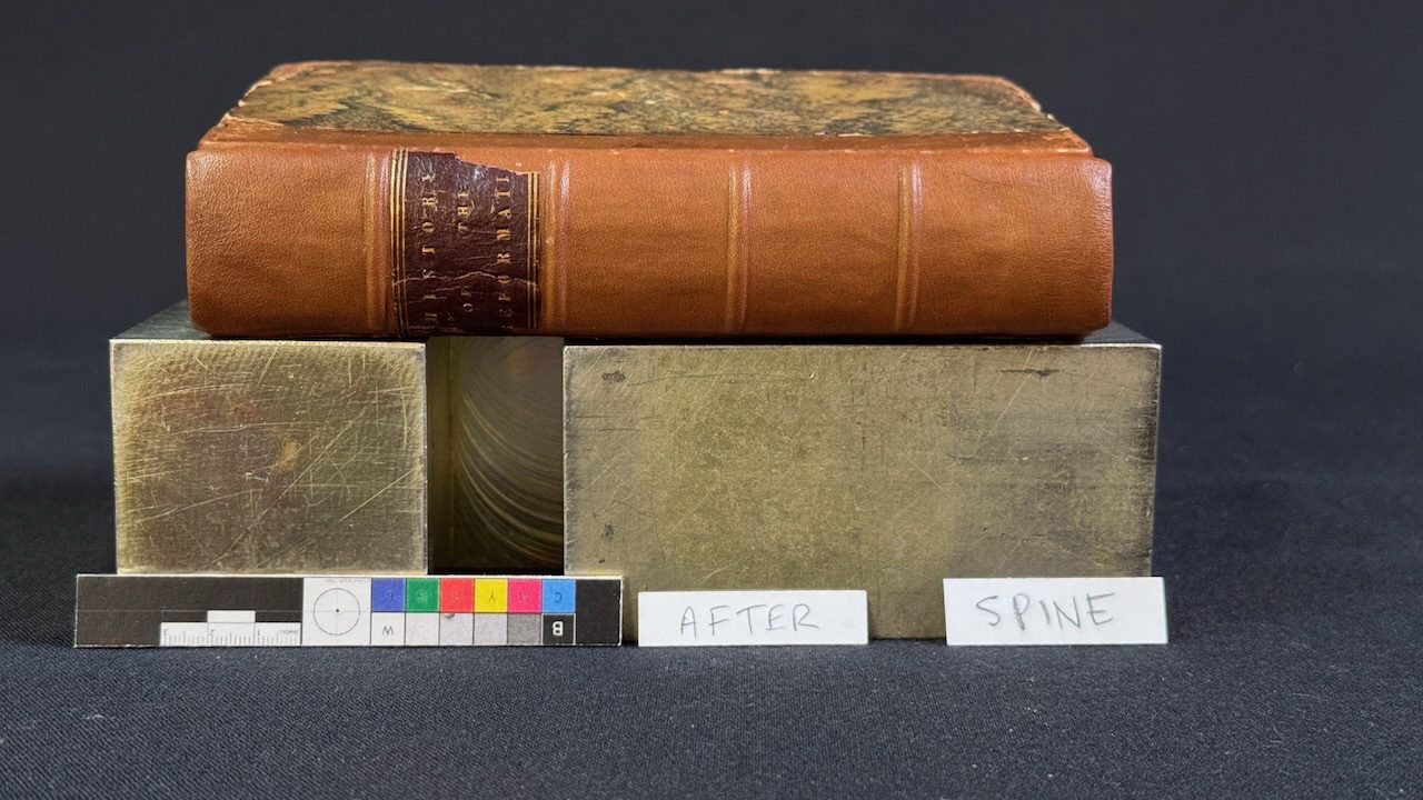Restored leather binding with rebacked spine